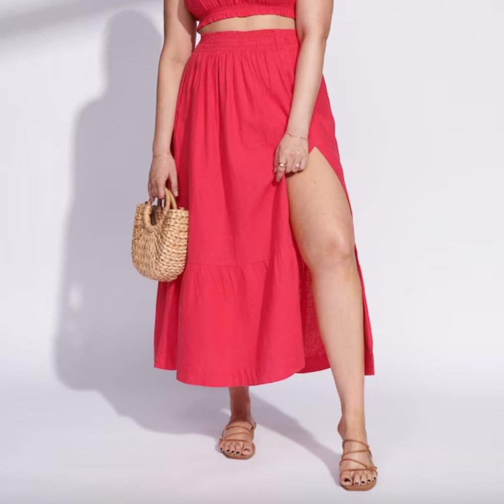 NWT Abercrombie & Fitch Linen-Blend Maxi Skirt - Pink